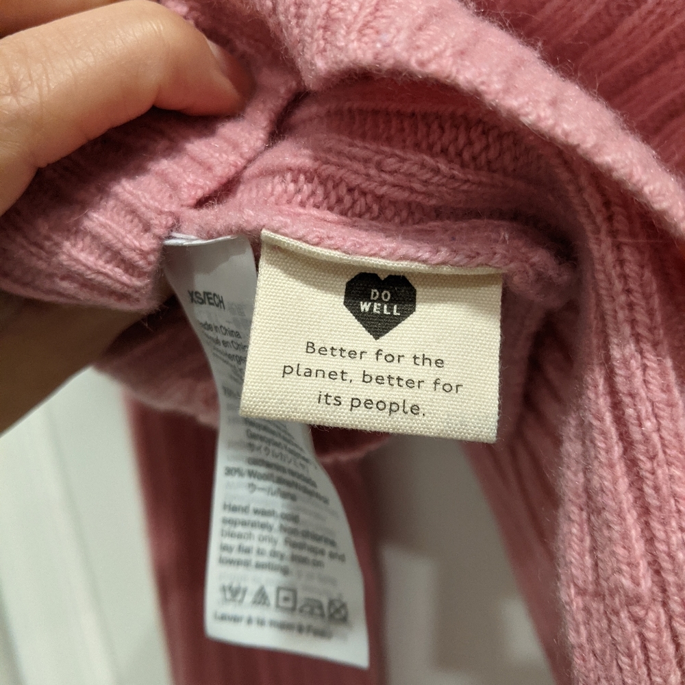 Madewell Pink (Re)sourced Cashmere & Wool Ribbed Mockneck Pullover Sweater XS - Picture 9 of 11